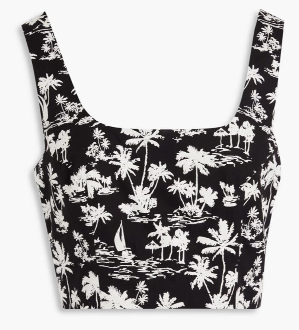maje NEW Imprime Palmie Black & White Tropical Crop Top, US 6